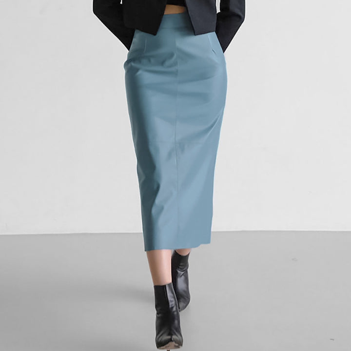 Dame Elegant Midi-skirt lavet af høj kvalitet kunstlæder med smal pasform og sømløst design Stilla