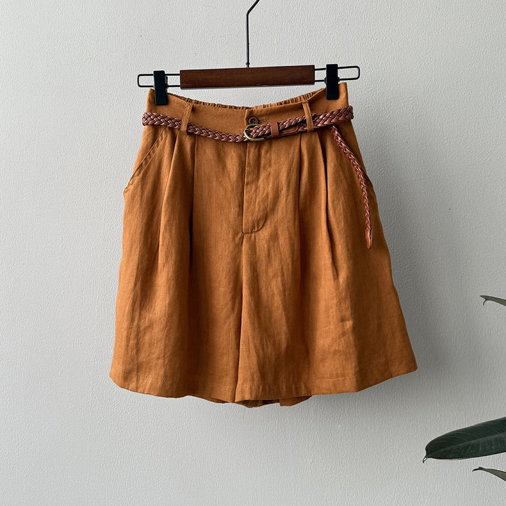 Dame løst skåret linned-shorts med elastisk talje og moderigtig snortræk Stilla