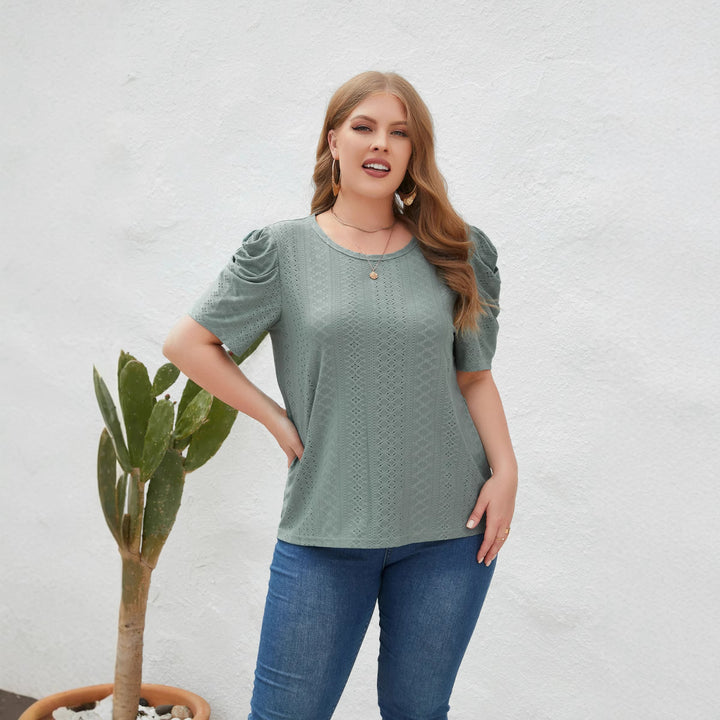 Damer Elegant Bluse shirt med Puffærmer og Strukturmønster Skovae