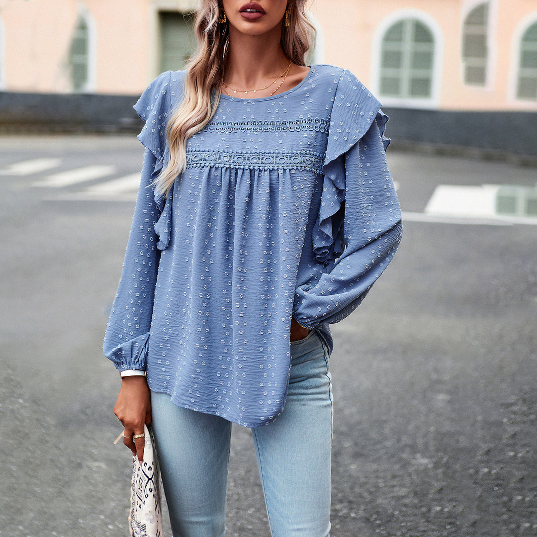 Damebluse med flæse detaljer og fin struktur Stilla