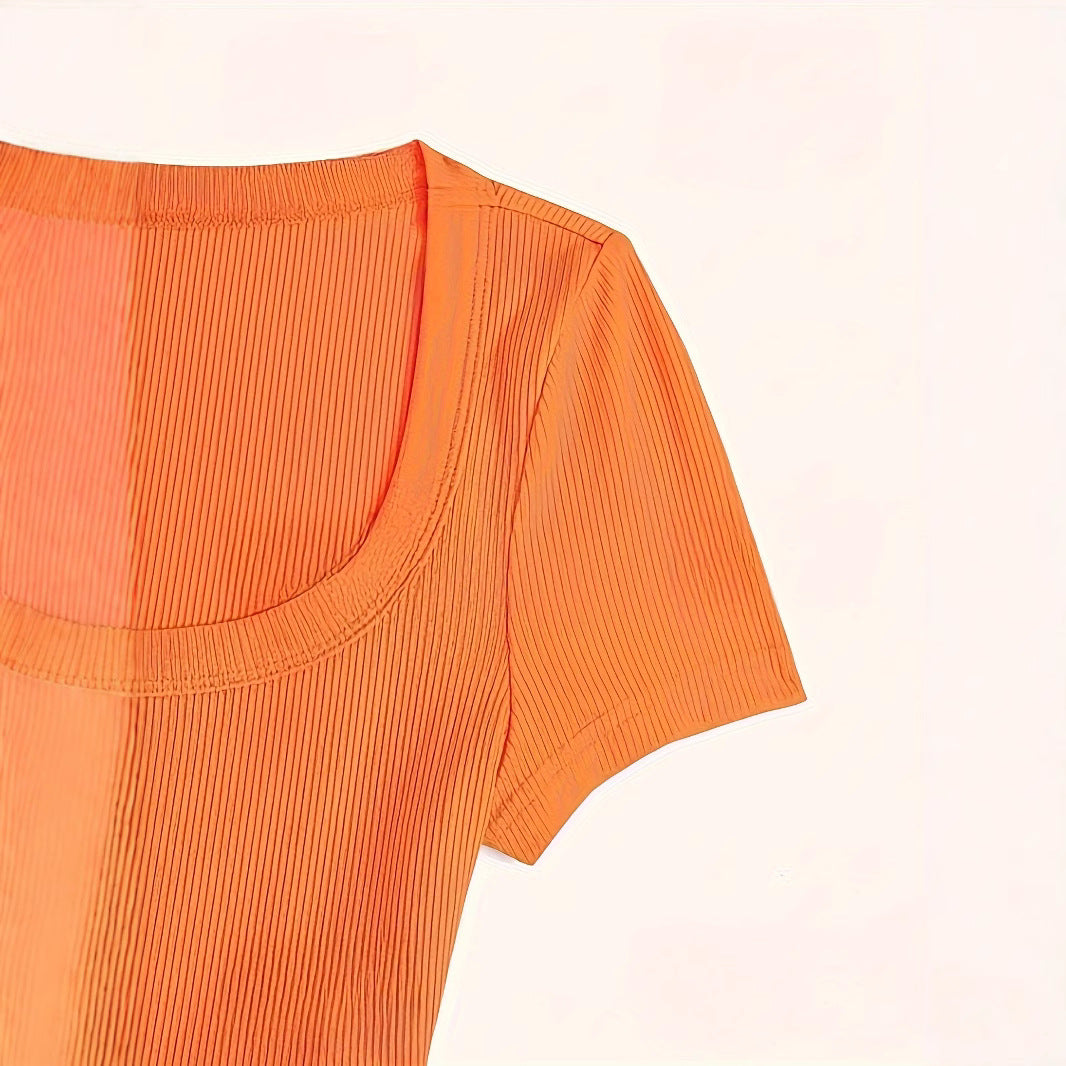 Dame Crop-top med dybt udskåret bådudskæring og ribstruktur Stilla