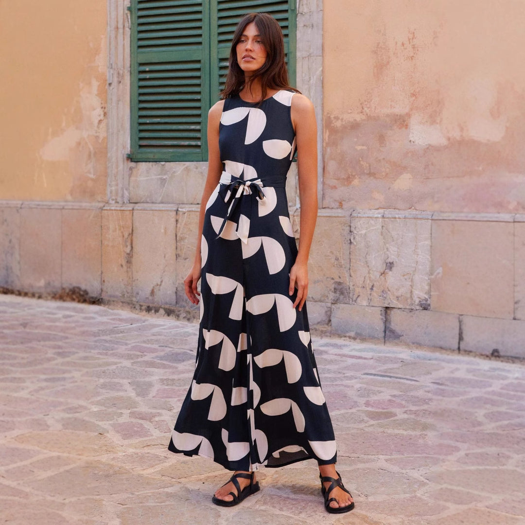 Women's Floral Maxi Dress with Tie Belt and Elegant Cut Stilla