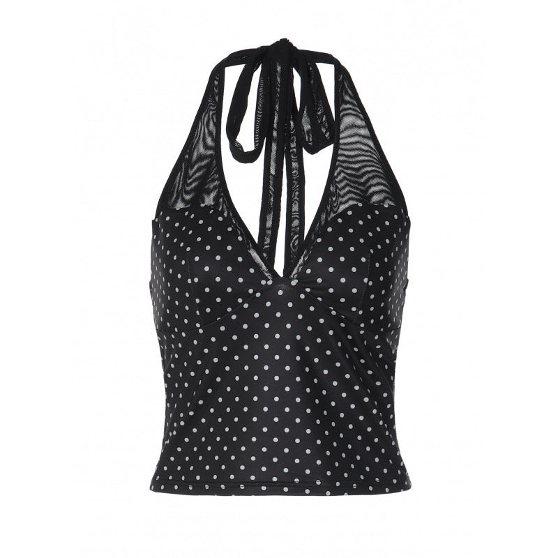 Damen Polka-Dot Top mit V-Ausschnitt und spezifischem Schnitt Skovae