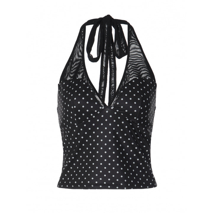 Damen Polka-Dot Top mit V-Ausschnitt und spezifischem Schnitt Skovae
