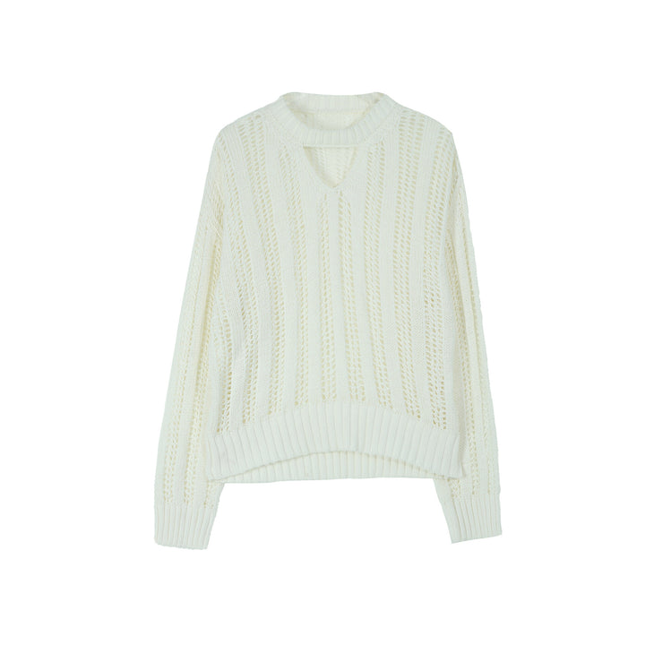 Dame afslappet oversized strikpullover med bølgemønster og fashionable udskæring Stilla