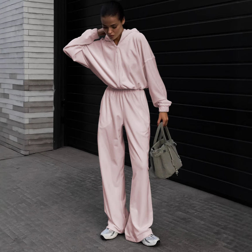 Kvinders hyggelige fleece jumpsuit med hætte og praktiske lommer Skovae