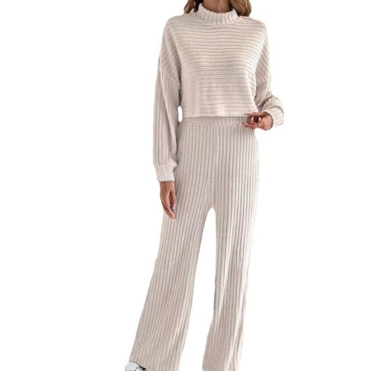 Dame Loungewear-sæt med hyggeligt cropped-design og bredt ben Stilla