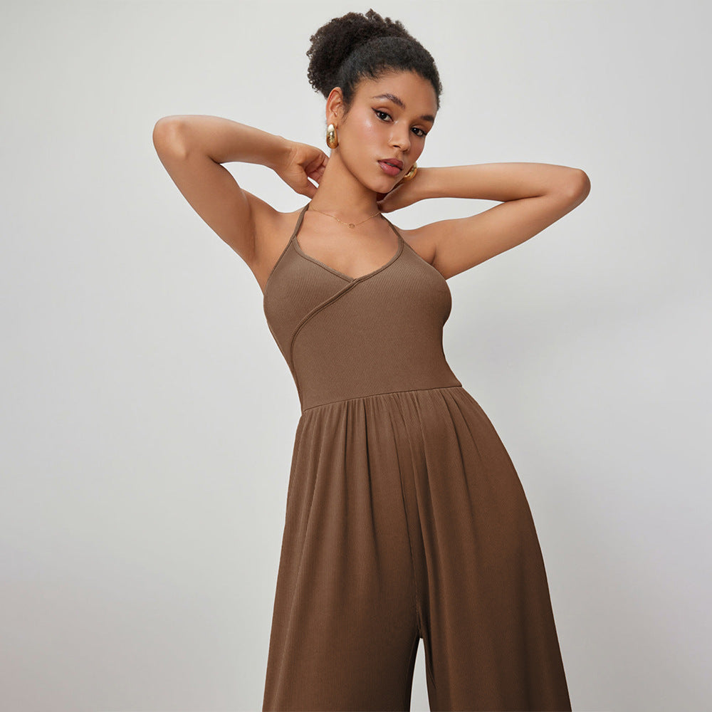 Dame jumpsuit med elegant V-hals og løs pasform Stilla
