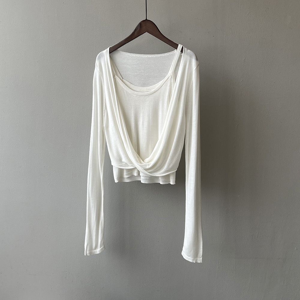 Damer afslappet longsleeve T-shirt med dekorativt omslagdesign og fin stofkvalitet Stilla