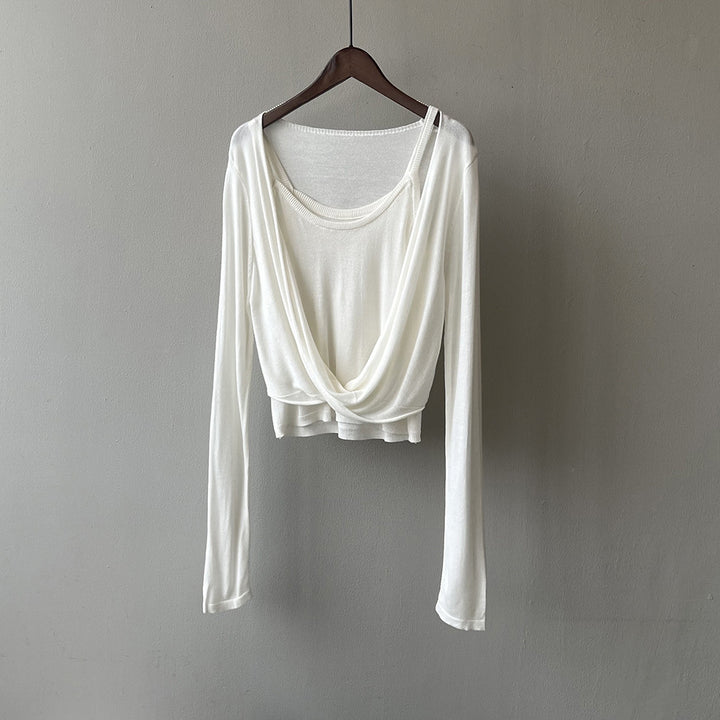 Damer afslappet longsleeve T-shirt med dekorativt omslagdesign og fin stofkvalitet Stilla