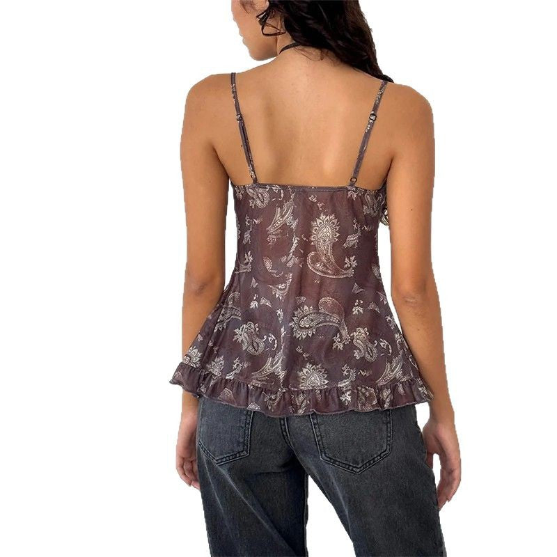Kvinder Rüsch Paisley Tryk Spaghetti-Top Stilla