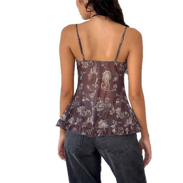 Kvinder Rüsch Paisley Tryk Spaghetti-Top Stilla