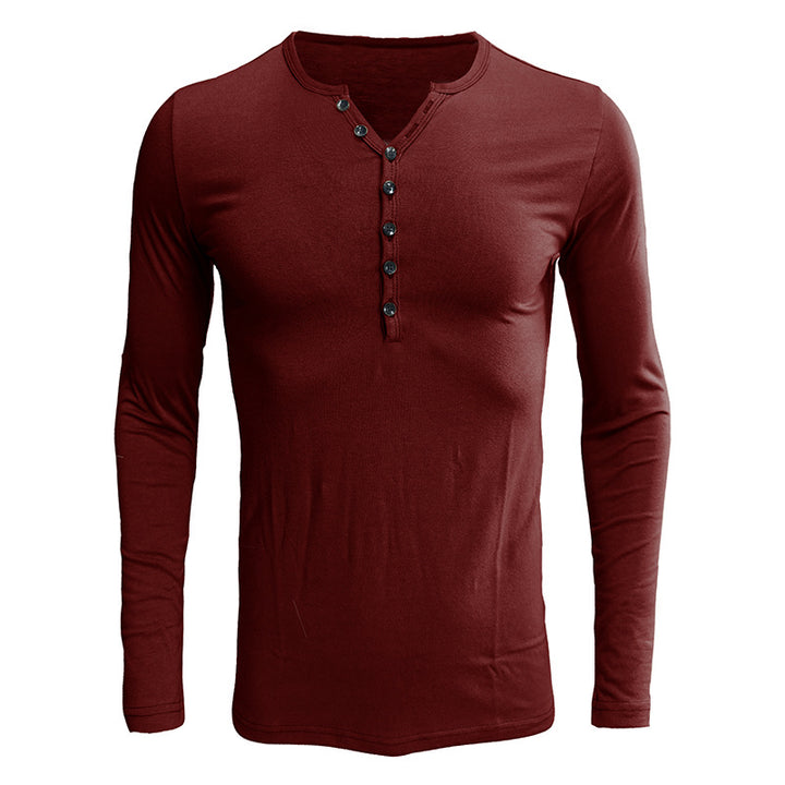 Herrer Langærmet Henley skjorte med stilfulde knapper og elastisk stof Stilla