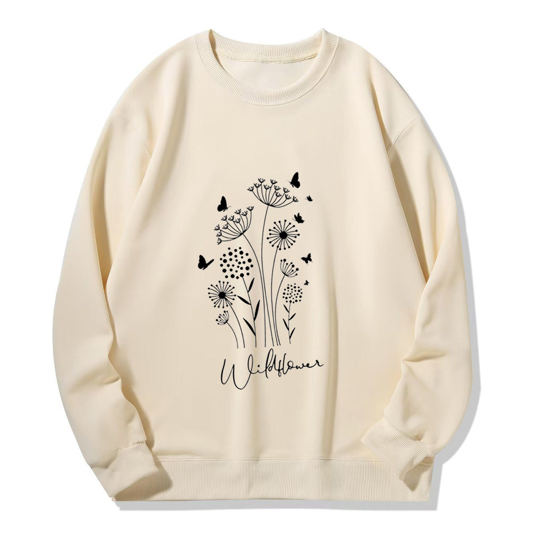 Kvinders sweatshirt med blomster vildblomst tryk og hyggelig indvendig foer Stilla