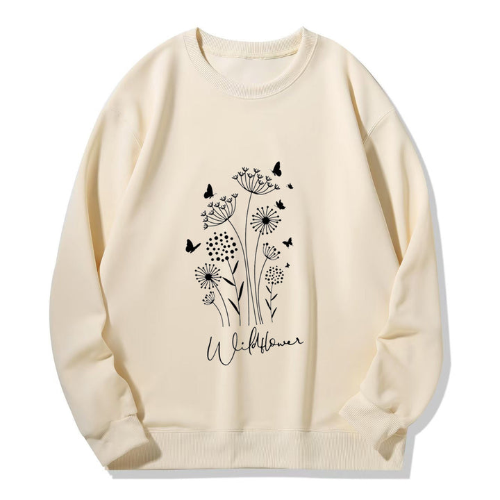 Kvinders sweatshirt med blomster vildblomst tryk og hyggelig indvendig foer Stilla