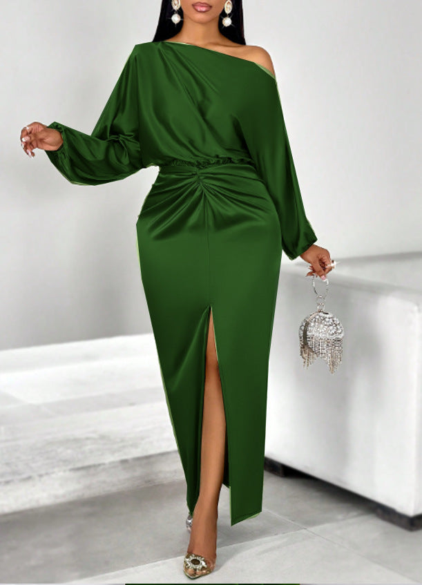 Dame Elegant off-shoulder Maxikjole med rynk og split Stilla