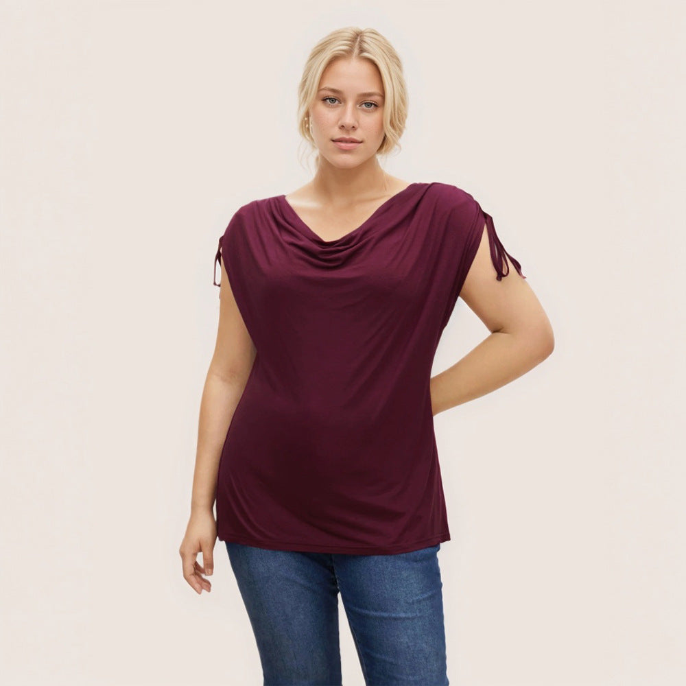 Dame elegant top med afslappet drapering og sidelæns bindebånd Skovae