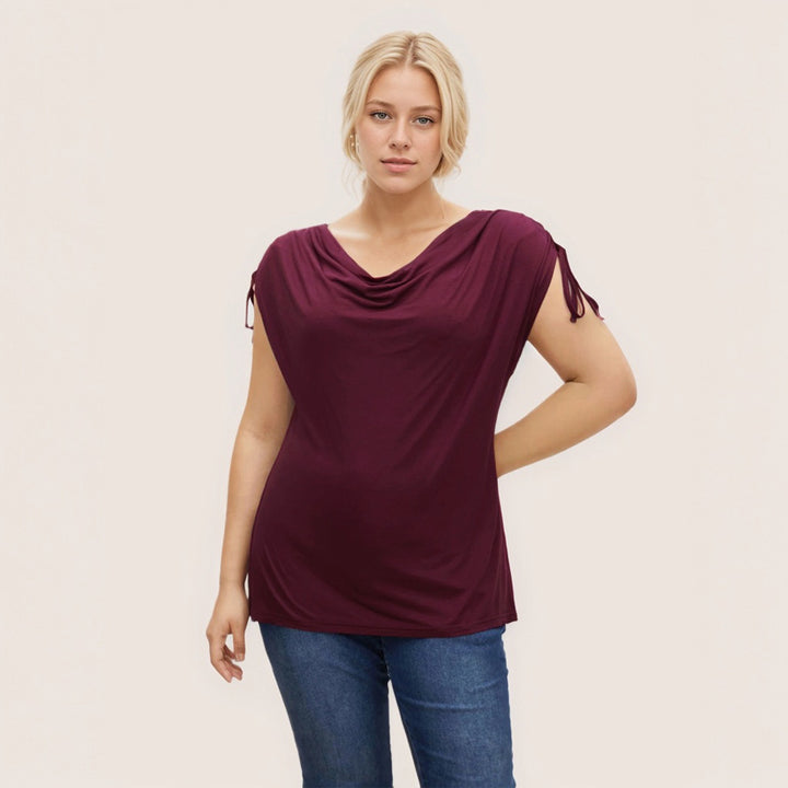 Dame elegant top med afslappet drapering og sidelæns bindebånd Skovae