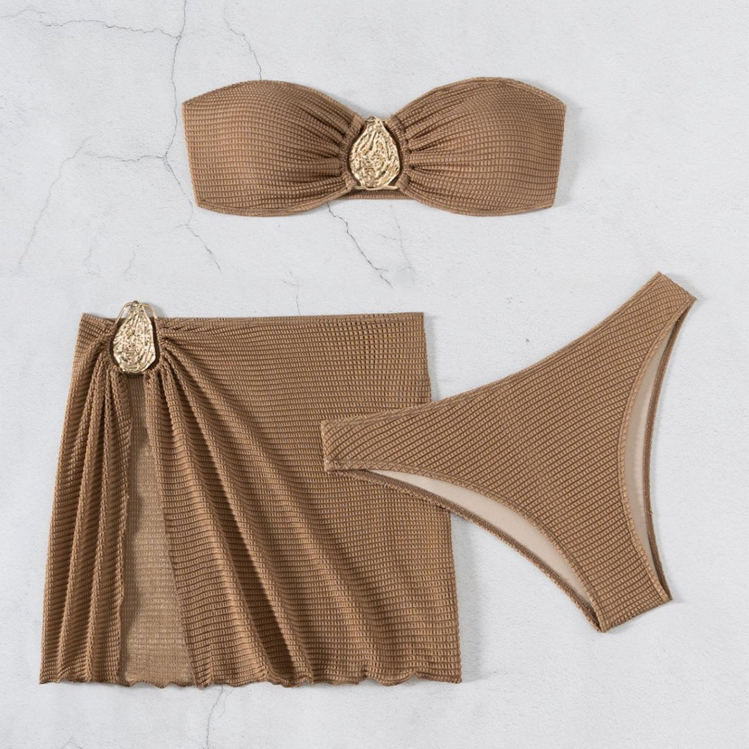 Dame bandeau bikini sæt med flot foldedetalje Skovae