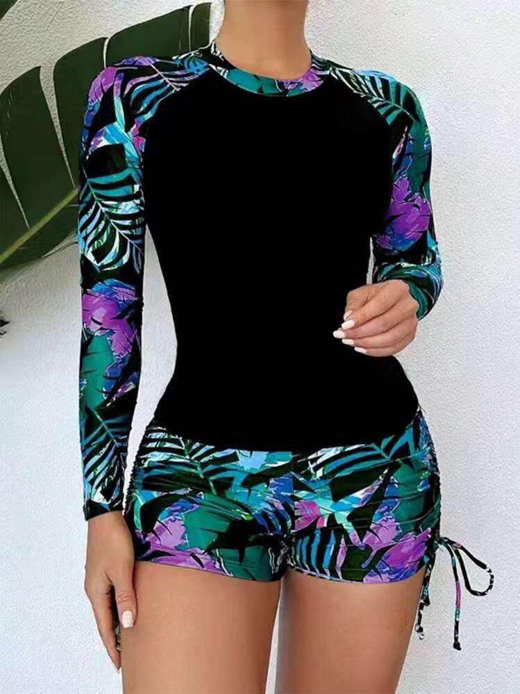 Dame Sporty Rashguard med langærmet og trendy tropemønster Stilla