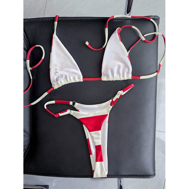 Dame triangel-bikini-sæt med klassiske striber og justerbare stropper Skovae