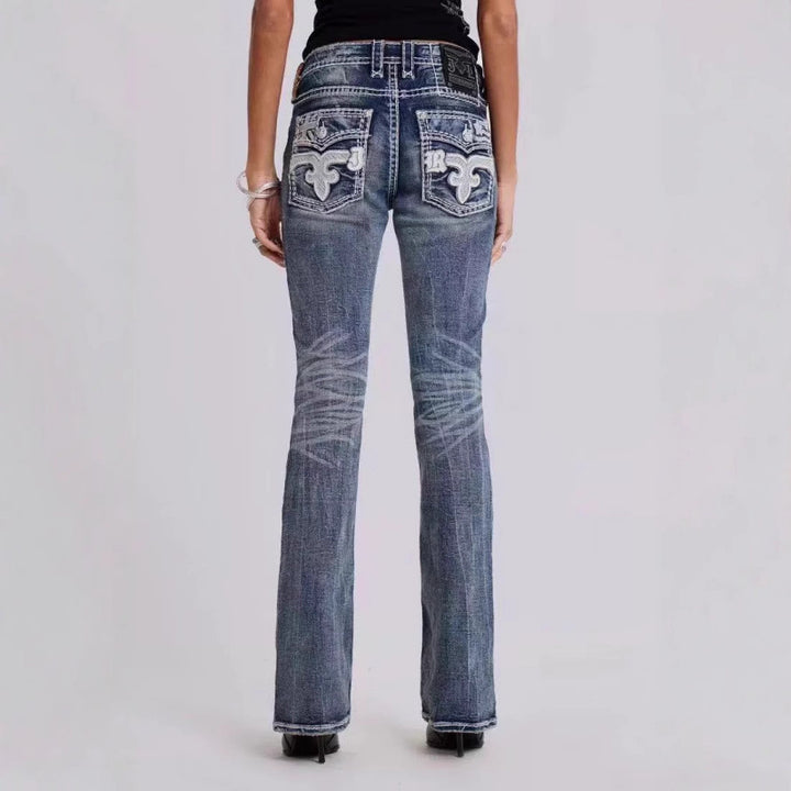Dame Flared Bootcut Denim Jeans med dekorative syninger Stilla