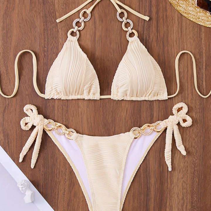 Dame Triangel-Bikini med raffineret ringsdesign og justerbart stropystem Stilla