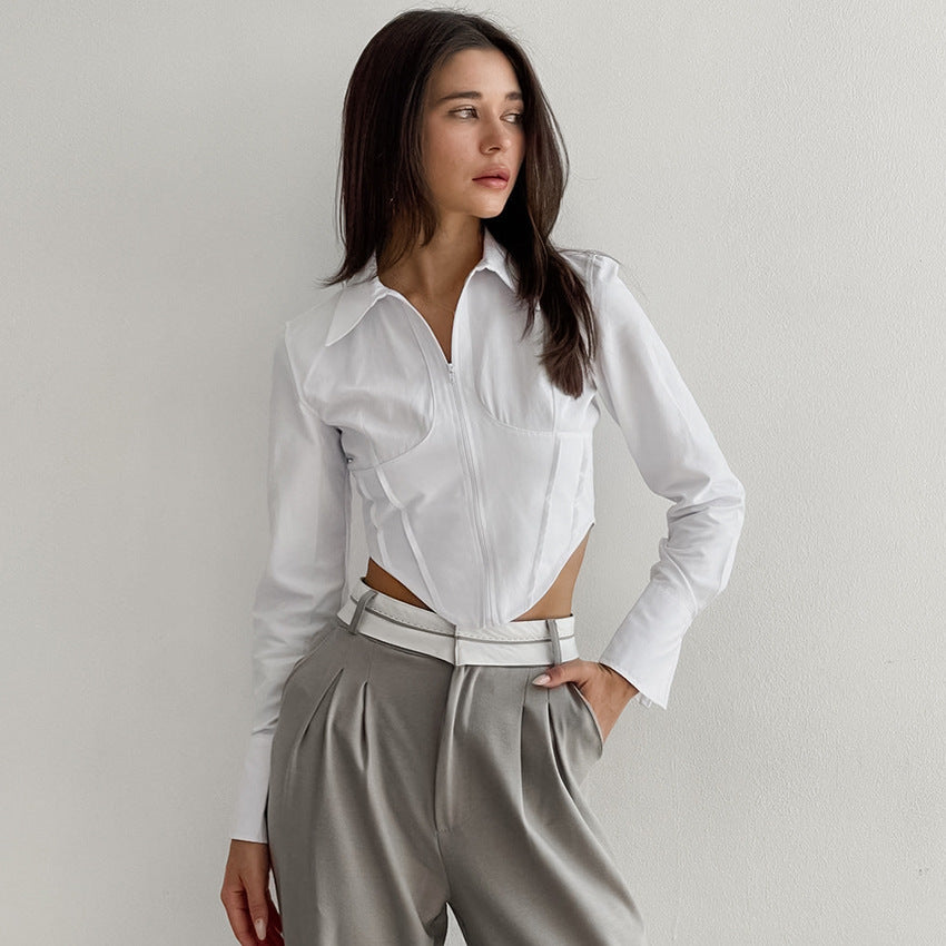 Dame Zip-Up Bluse med tætsiddende snit og asymmetrisk design Stilla