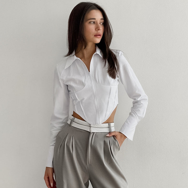 Dame Zip-Up Bluse med tætsiddende snit og asymmetrisk design Stilla