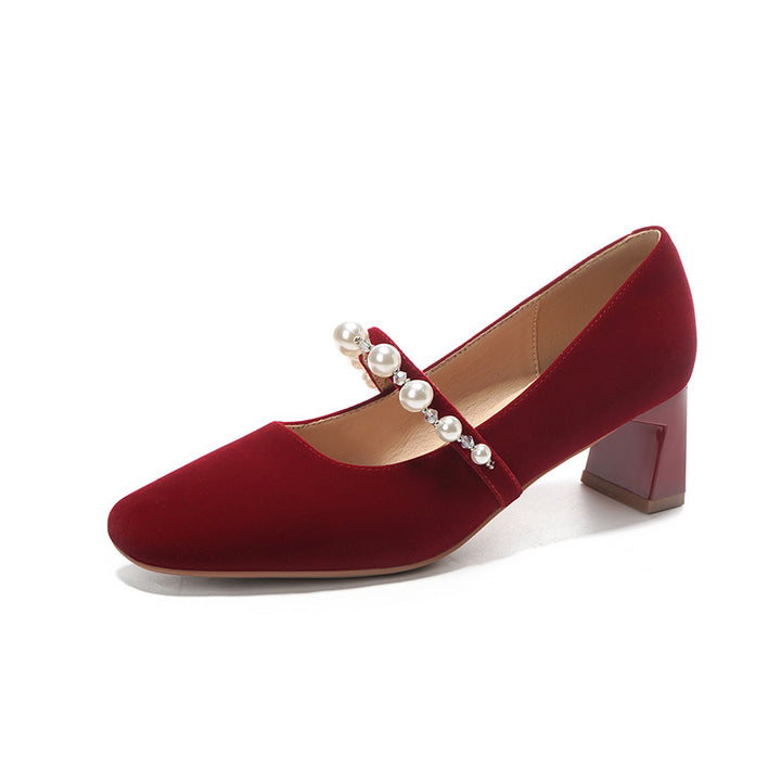 Femme Kvadrat-Absatz-Mary Jane-Pumps med Perleaccent Stilla