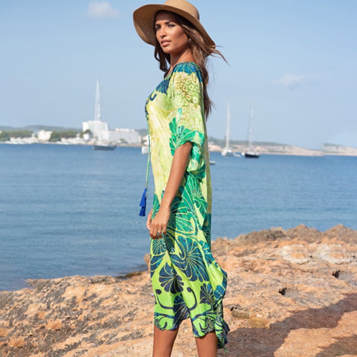 Dame Strandkaftan med håndlavet design Stilla