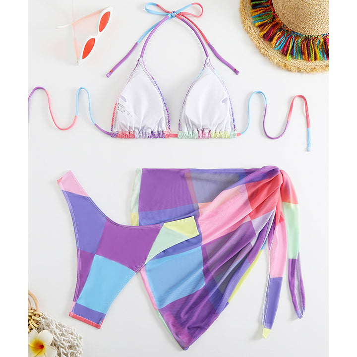Dame Bikiniset med farverigt patchwork-design og smart overtræk Stilla