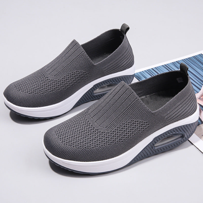 Dame nan elastiske strik-sandaler med ergonomisk kile sål og synlig luftpude kapsel Skovae