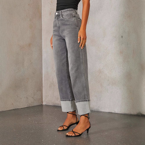Dame brede jeans i moderne cropped stil med kontrastafslutninger Stilla