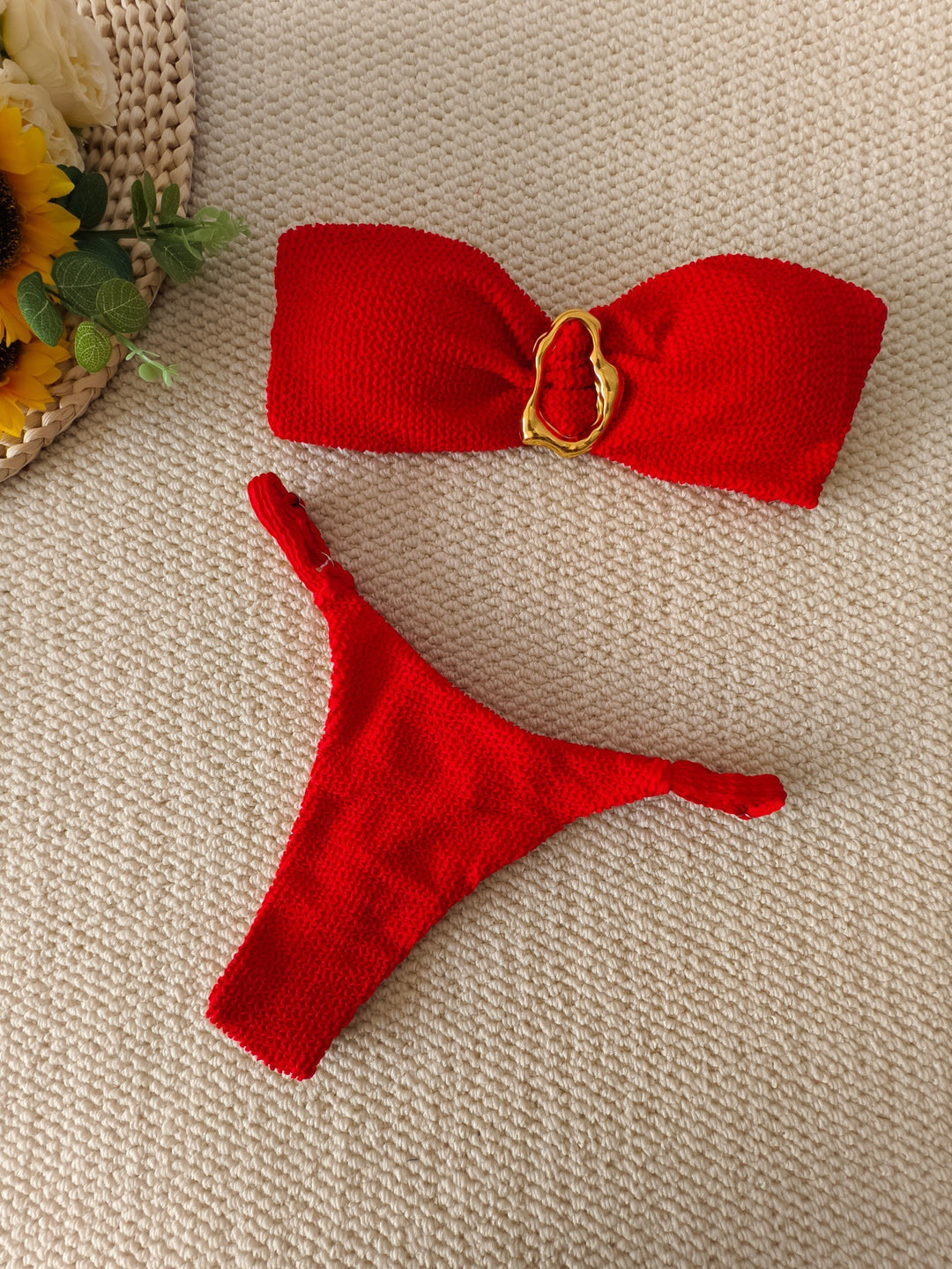 Dame bandeau bikini med dekorativ ringdetalje Skovae