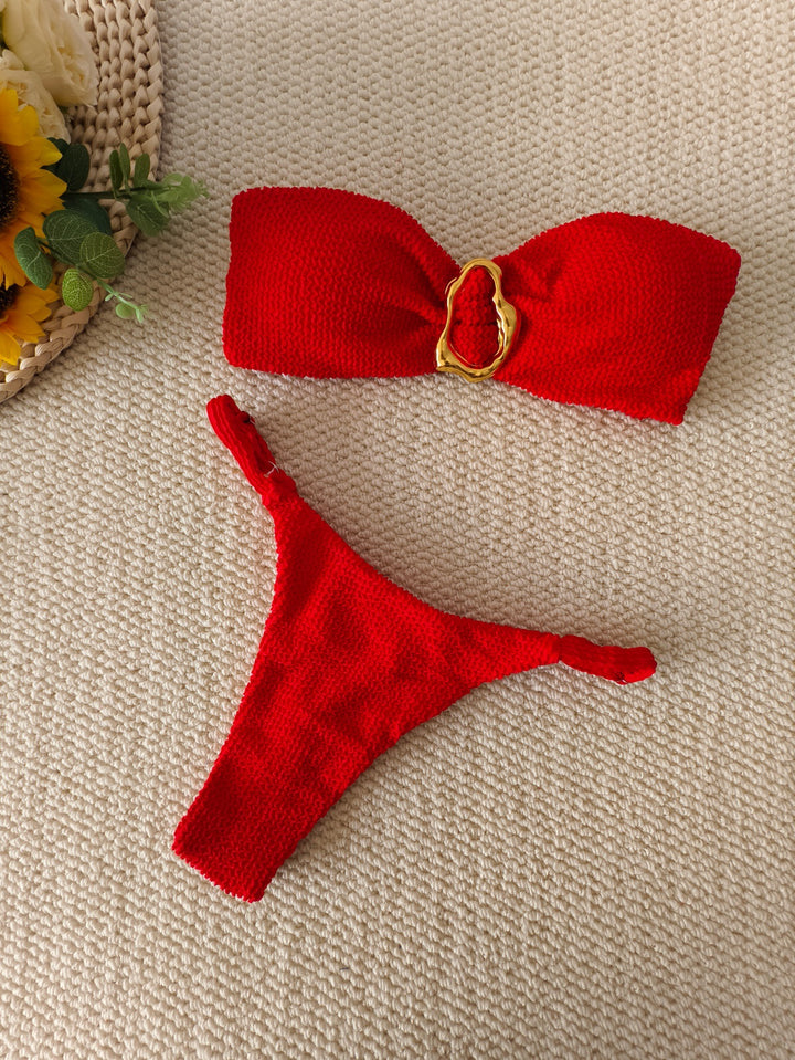 Dame bandeau bikini med dekorativ ringdetalje Skovae