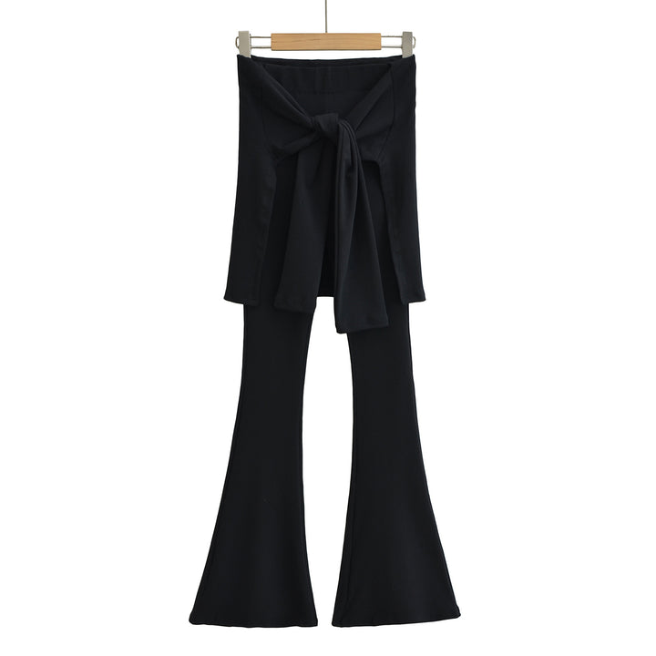 Dame Flared-leggings med brede taljebånd og trendy sløjfedetalje Stilla