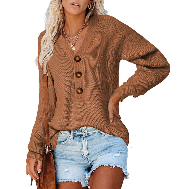 Kvinders V-hals sweater med træknapper Stilla
