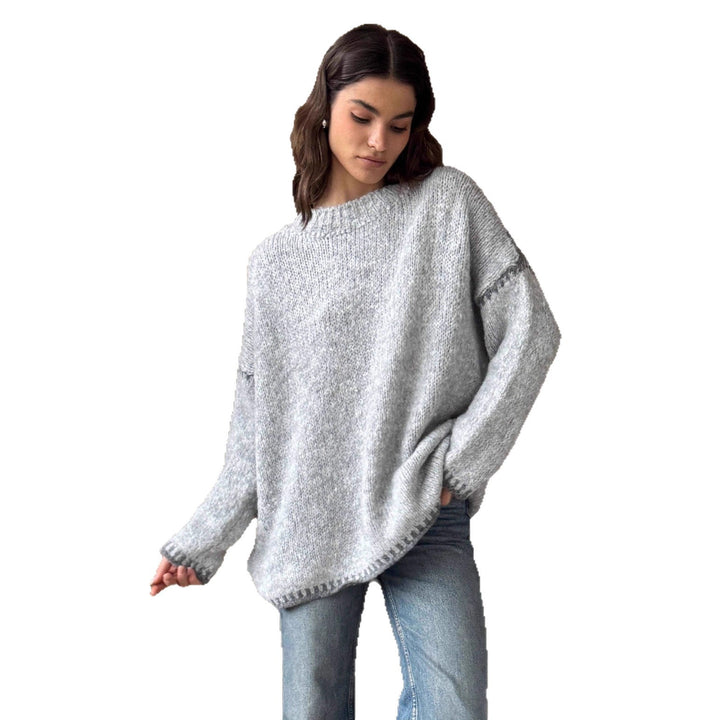 Kvinders afslappede strik sweater med farveaccentueret kant Stilla
