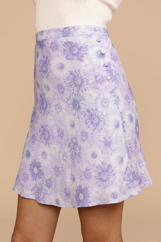 Dame Flydende Midiskirt med blomstermotiv og knapdetaljer Stilla