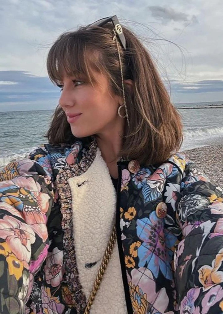 Dame Floral Print Steppjakke Stilla