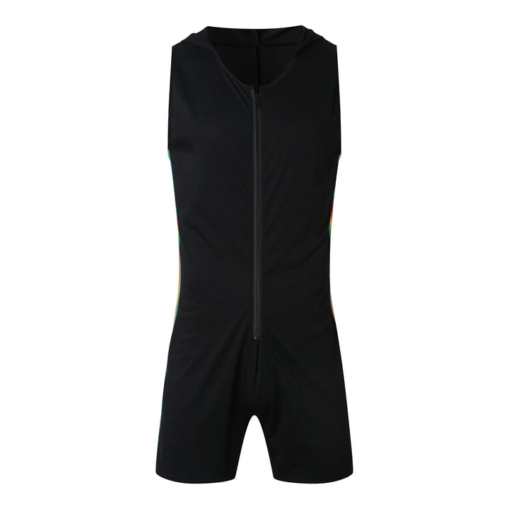 Herren nan ærmeløs hættetrøje shorts jumpsuit med gennemgående lynlås og ergonomisk skridtløsning Skovae