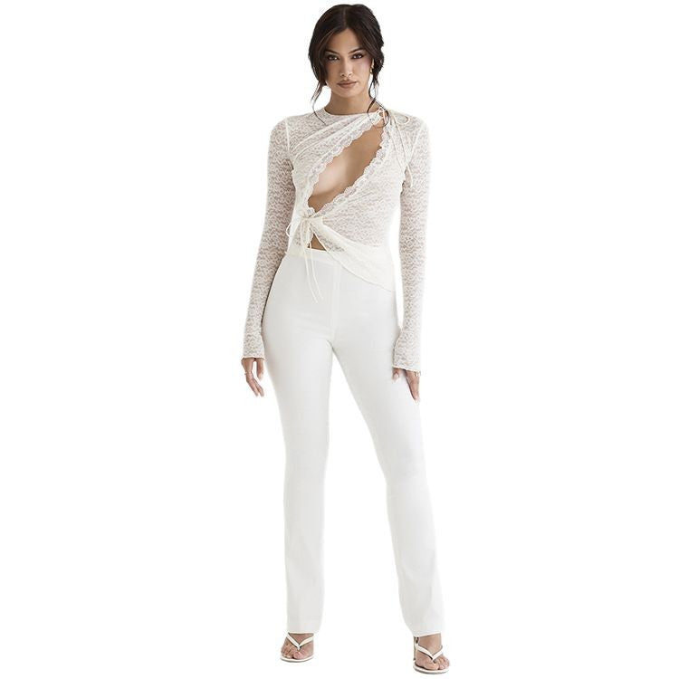 Dame spids bluse med asymmetrisk snit Stilla