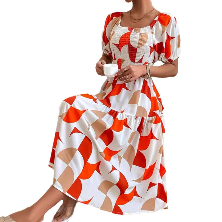 Dame Off-Shoulder Maxikjole med ballonformede ærmer og geometrisk mønster Stilla