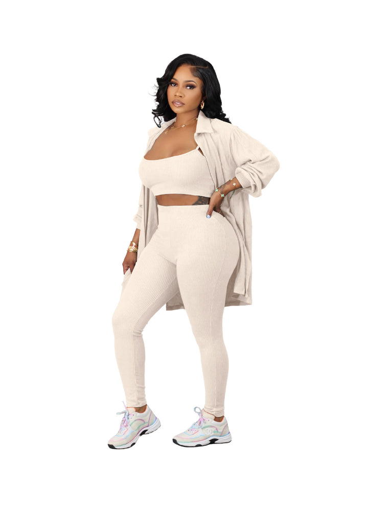 Dame Sporty 3-delt Set med cropped top, leggings og lang jakke Stilla