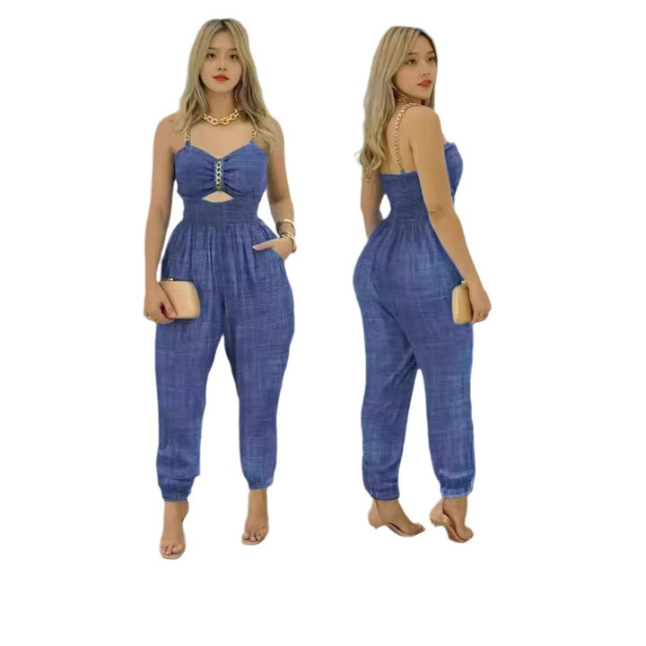 Dame mode jumpsuit med cut-out og tynde stropper Skovae
