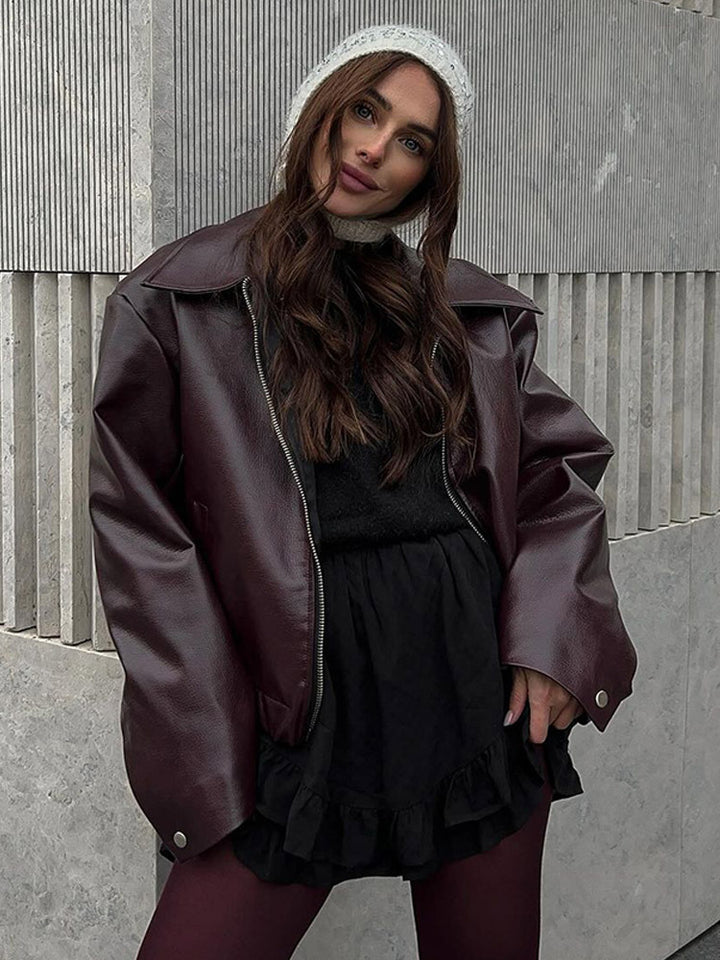 Dame Casual Kunstlæderjakke med oversized snit og praktiske lommer Stilla