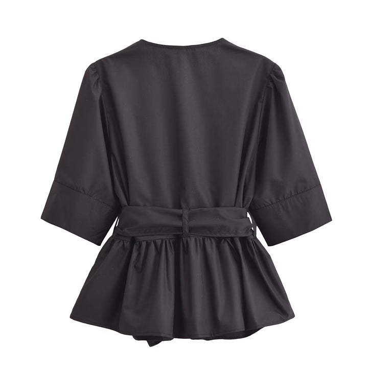 Dame elegant bluse med bånddetaljer Stilla