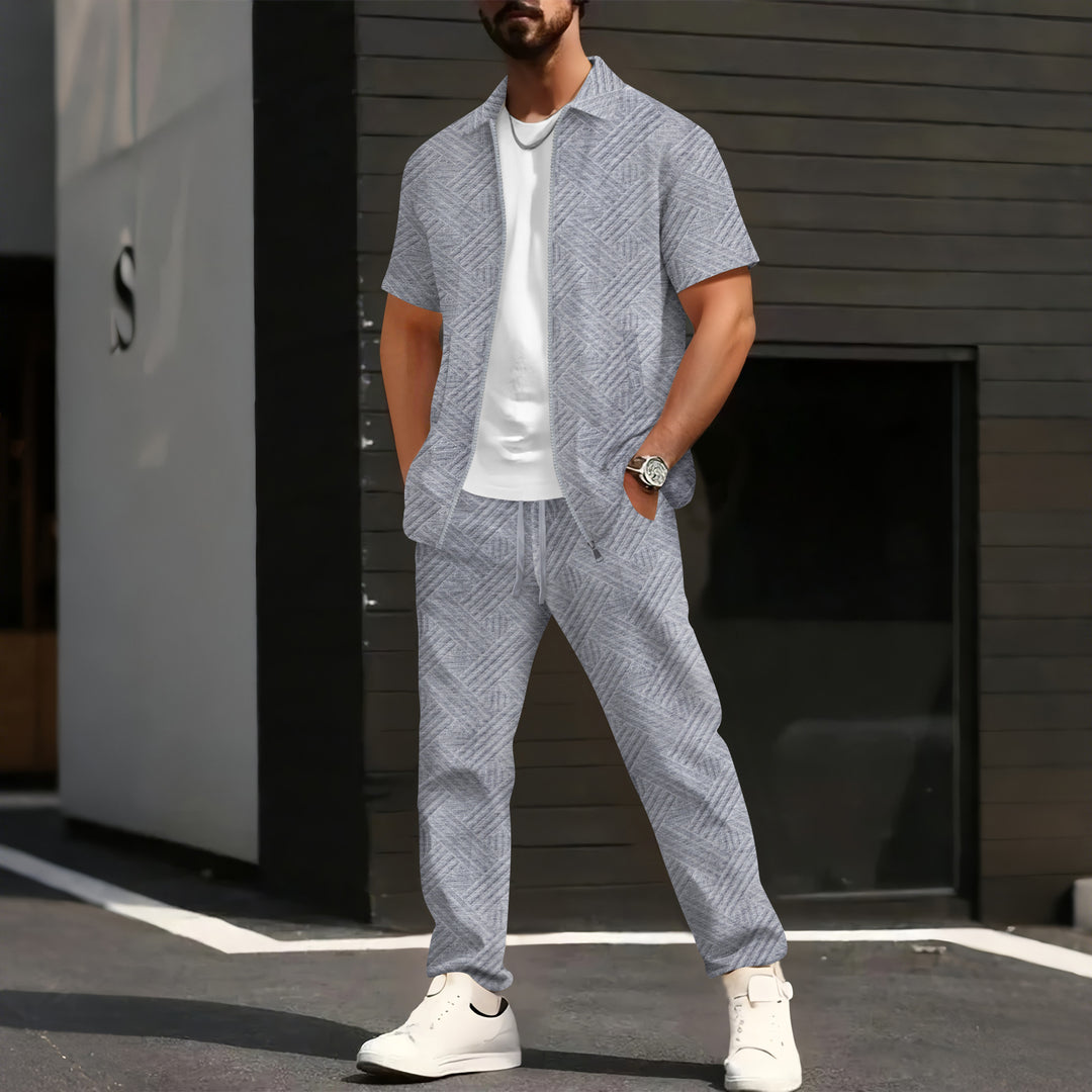 Herrer komfortabel fritidsdragt med moderne strukturdesign og sidelommer med lynlås Stilla
