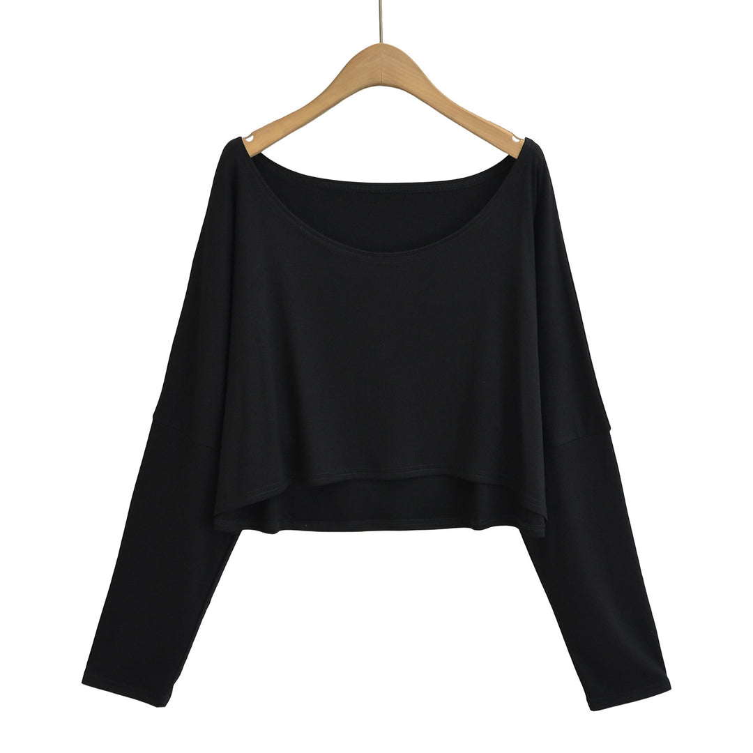 Dame afslappet langærmet crop-top med bred silhuet og elegant rund halsudskæring Stilla